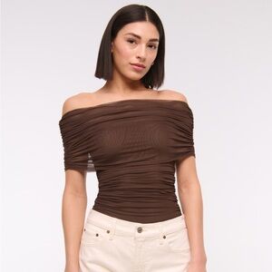Abercrombie Mesh Foldover Bodysuit Small Elegant Brown Off-Shoulder Top